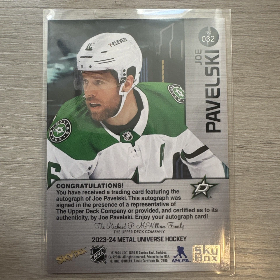 2023-24 Skybox Metal Universe Silver Auto Joe Pavelski #032 Auto - Image 2 of 2