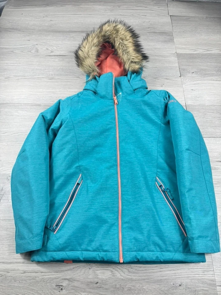 Roxy Jacket Youth XL 14 Blue Hooded Dryflight 10k American Pie Girls Snow Kids - Image 2 of 4