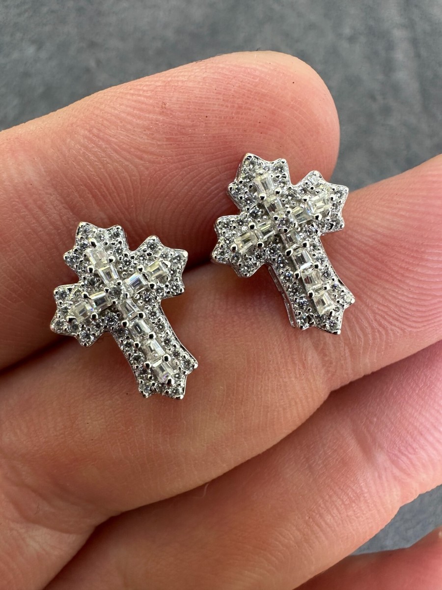 ピアス Luxury Street Wear ICE Cross Si Earrings jewelry unisexual Gothic Cross Large Earrings Real 925 Sterling Silver Iced
