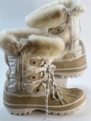 Girls Boots Pink and White Winter Snow School Size Dream Pairs