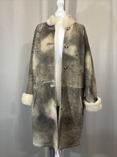 Real Fur Swedish Lamb Suede Sheepskin Shearling Teddy Patched Vintage Coat Fr292