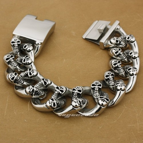 Huge Heavy Stainless Steel Skulls Link Bracelet Men Biker Punk Jewelry 5F005D BZ - Picture 4 of 19