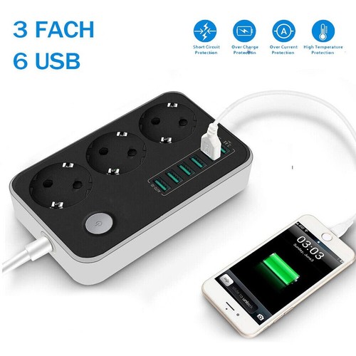 A66C 3 Compartiment Prise Multiple Bloc Multiprises de Table +6x Chargeur USB - Photo 5 sur 14