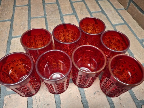 Vintage Ruby Red Hobnail Glasses Tumblers Anchor Hocking Set of 8 - Picture 3 of 4