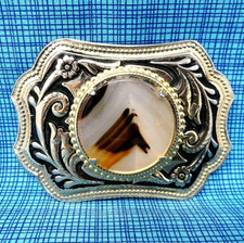 Classic Western Cowboy Belt Buckle Agate Mount Cowgirl Vintage 80s    .CPA116