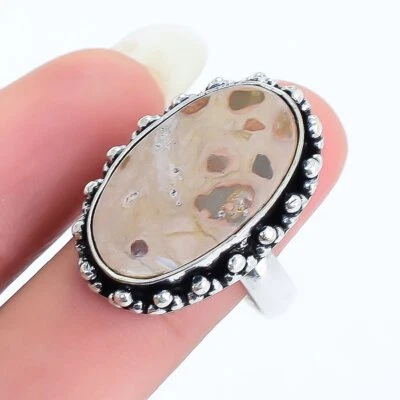 Leopard Skin Jaspis Edelstein Handgemacht Ethnisch Silber Schmuck Ringgröße 8 - Bild 1 von 4