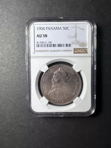 Panama silver 50 centesimos 1904 about uncirculated NGC AU58