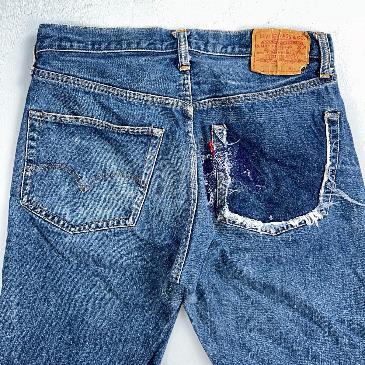 Levis 501 VTG 70s SS Redline Selvedge Jeans XX Med Wash 34x29 Act