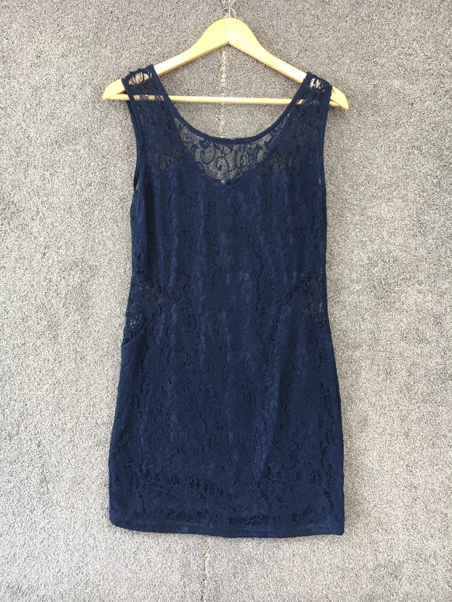 Face Off womens dress 14 navy blue lace sleeveless short bodycon