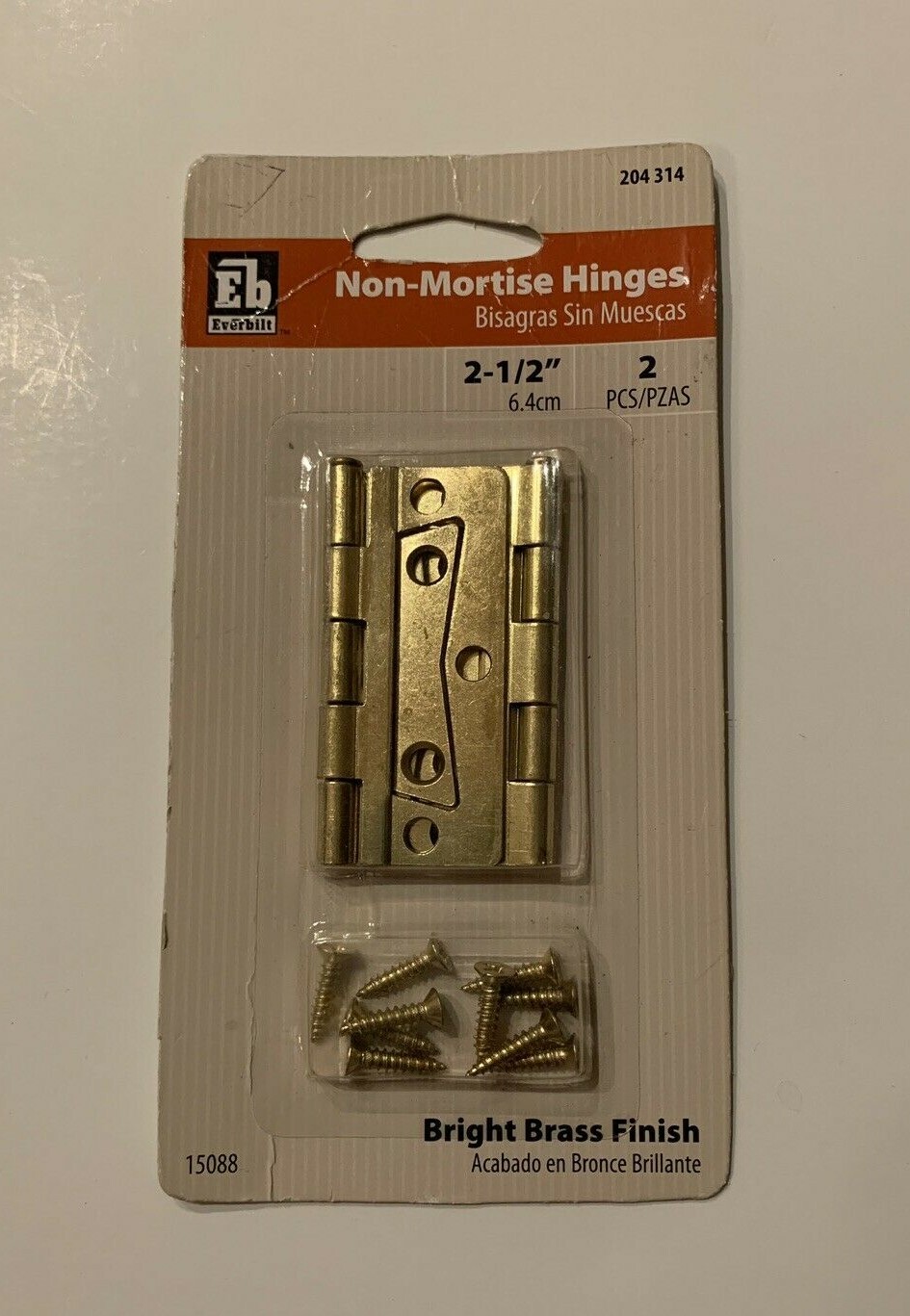 Everbilt Non-Mortise Hinges 2-PK Bright Brass Finish 2 1/2 "  15088 New