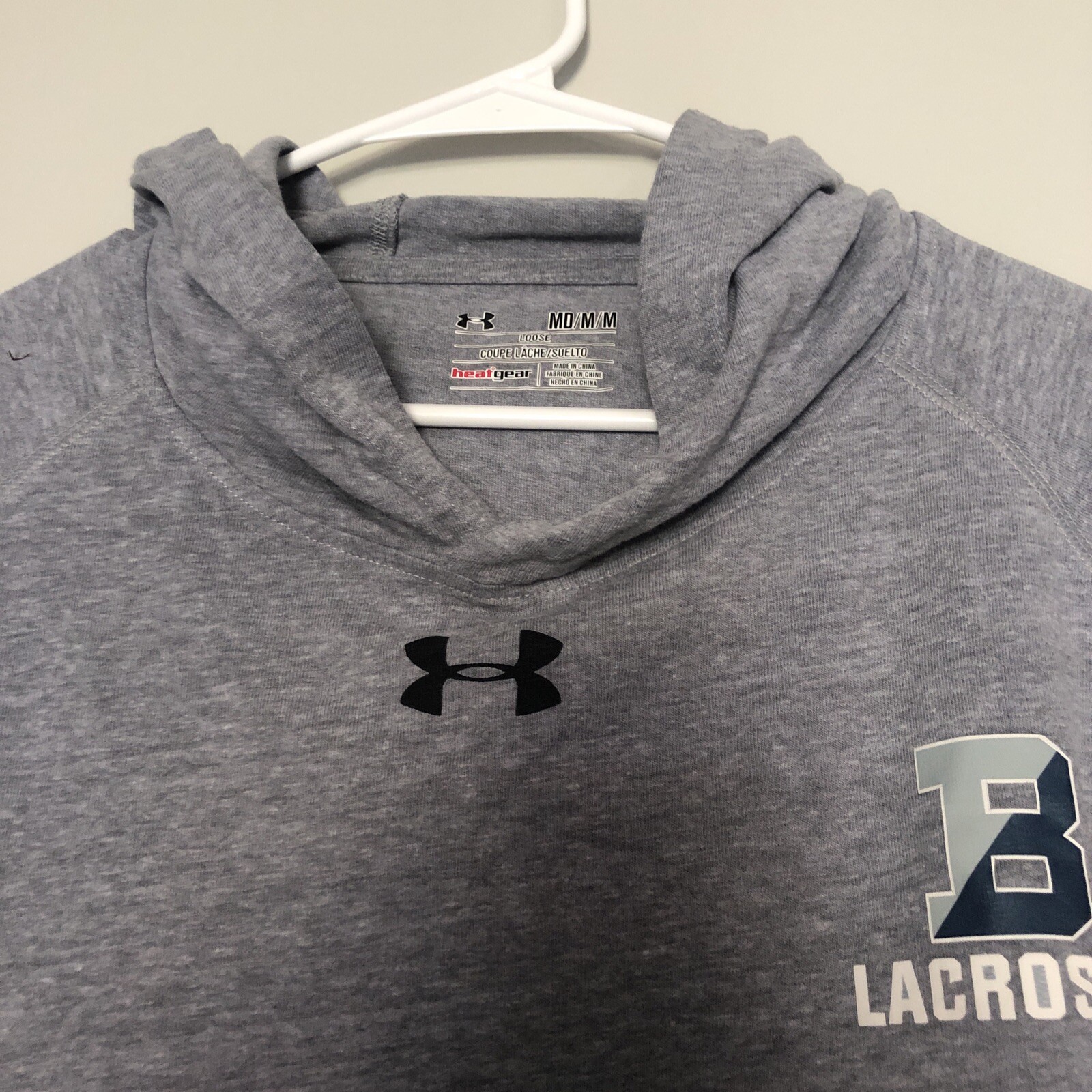 Under Armour UA Long Sleeve Hoodie Mens Sz M Medium Lacrosse Grey Pullover Shirt