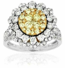 ESTATE 1.63CT WHITE  FANCY YELLOW DIAMOND 14KT WHITE GOLD 3D ANNIVERSARY RING