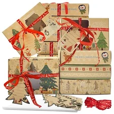 12 Packs Christmas Cookie Boxes with Window,Bakery Treat Small, Brown 