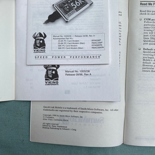 QuickLink Mobile Software 3.5 Floppy Viking 56K Modem PC Card Driver 1994 Manuel - Photo 9/12