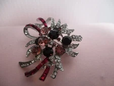 Stunning  Rhinestone Faux Amethyst Brooch Pins Purple Ribbon Floral