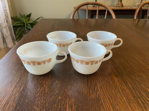VTG Set of 4 Corelle Corning Ware Butterfly Gold Cups Mugs 