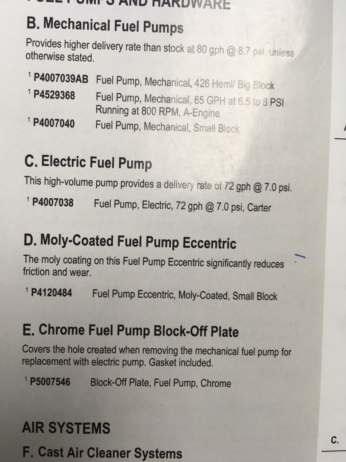 Small Block Dodge Chrysler Plymouth Mopar 318 340 360 Fuel Pump