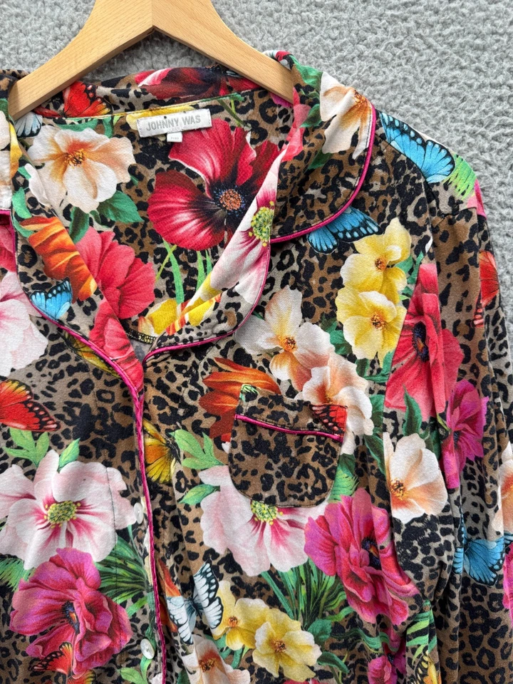 Johnny Was Floral Animal Print Sleep Shirt Womens Large Geometric Flowers - Image 4 of 4