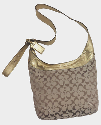 COACH Monogram Crossbody Handbag Signature Gold Hobo D0893-12365