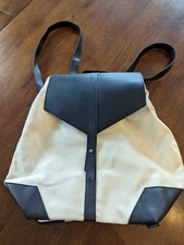 New Deux Lux Ivory Canvas Backpack Black Vegan Leather Bag Purse 