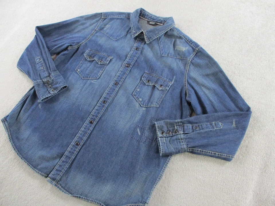 Camisa Jeans Arizona Para Hombres 2XL XXL Azul Denim Perla Occidental Borde Diente de Sierra a Presión Foto 2 de 4