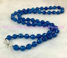 Fashion Natural 6mm blue Jade Faceted Round Gemstone Beads Necklace 18'' AAA