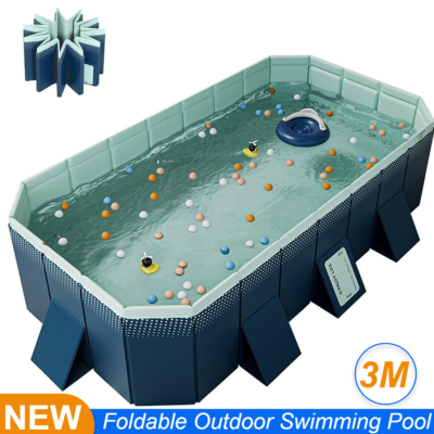 #ad 3M Large Rectangular Foldable Adult Kiddie Above Ground Outdoor Swimming Pool