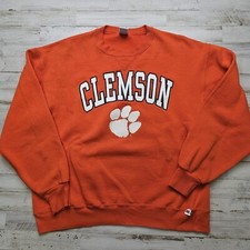 Vintage Russell Athletic Clemson Tigers Sweatshirt Crewneck LG Orange Made USA