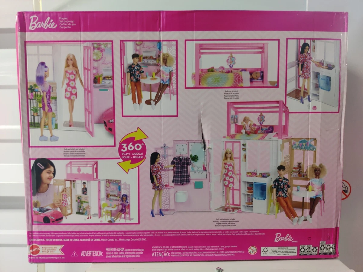 New Barbie Home Full House 2 Floors Doll Rubia & Accessories Mattel Fold Up