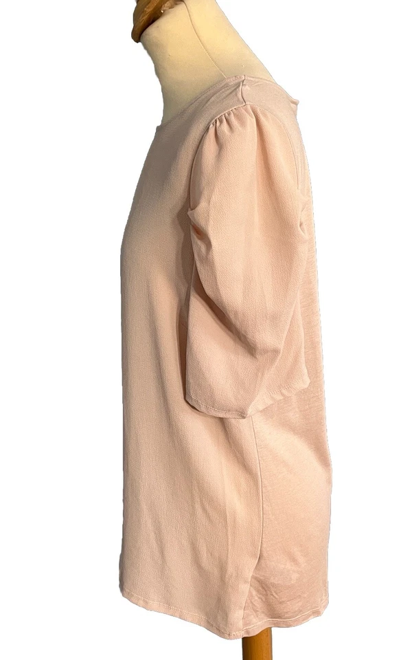 Next Blush Crepe Front Round Neck Shell Top with Sleeve Pleats UK 14 - Image 4 of 4