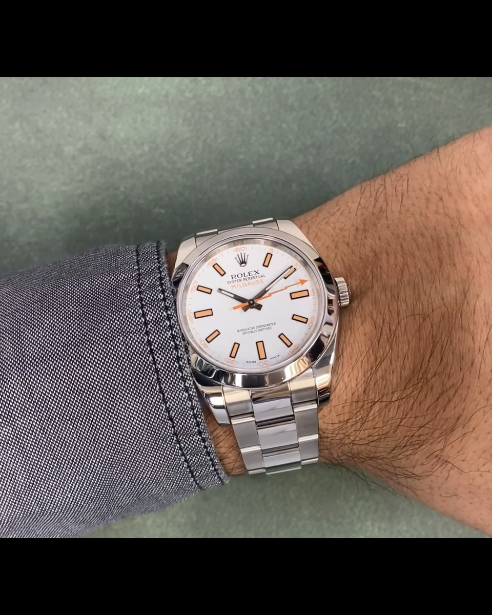Rolex Milgauss Stainless Steel White Dial Oyster Mens 40mm Watch M