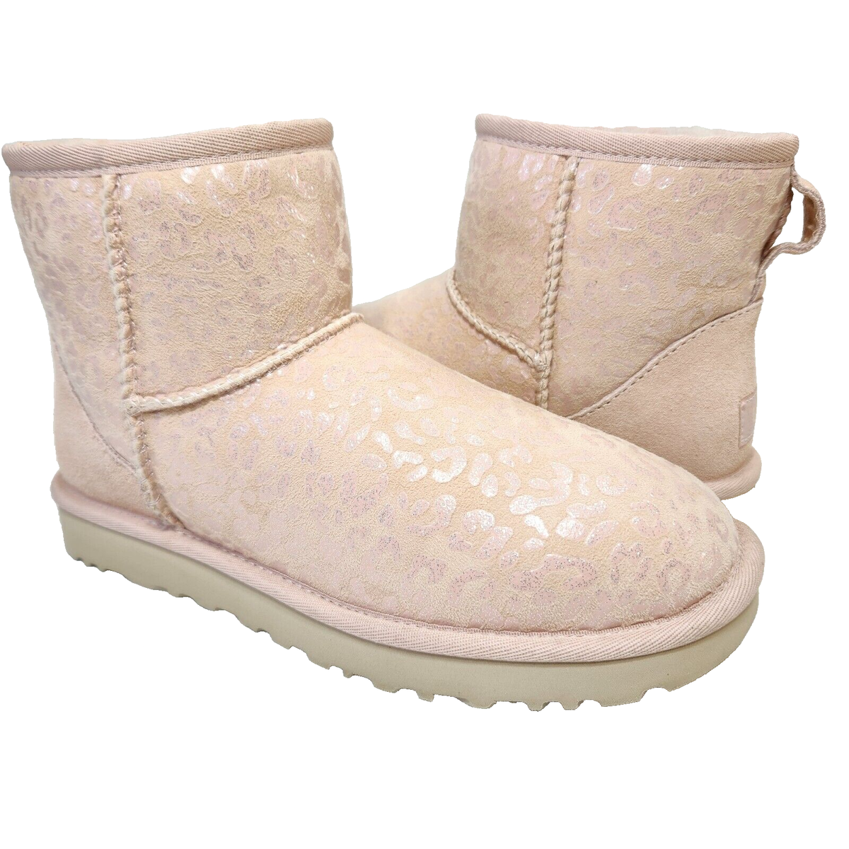 UGG Classic Mini Metallic Snow Leopard Genuine Sheepskin Sz 7 Pink 