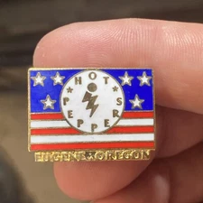 Vintage Hot Peppers Eugene Oregon Flag Lapel Pin Hat Vest EUC K446