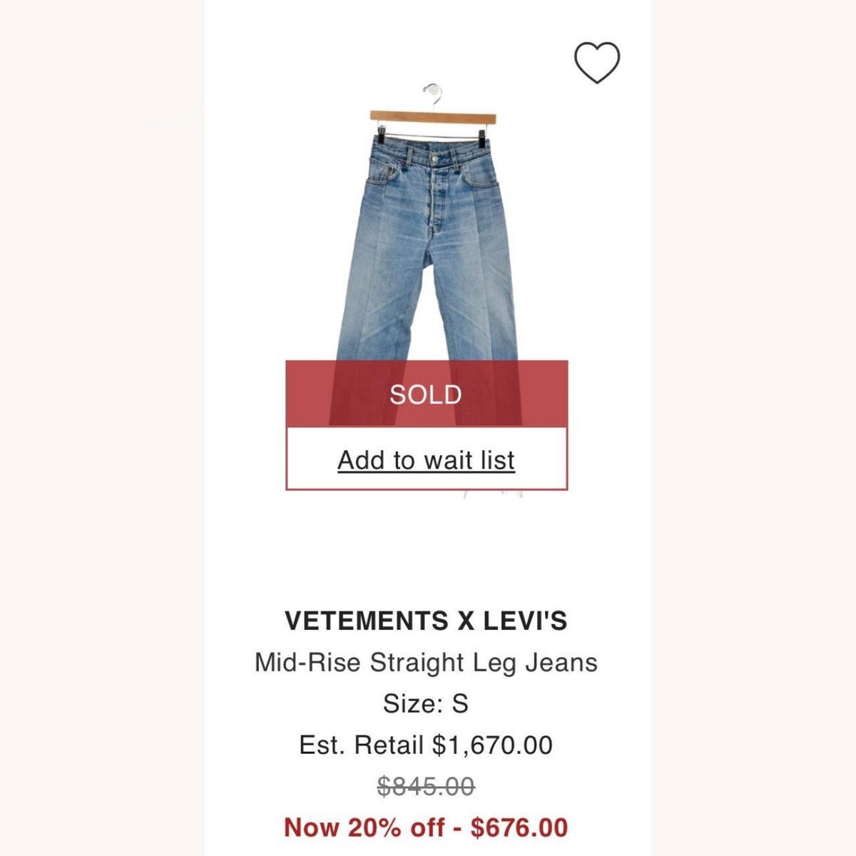 VETEMENTS X LEVI'S 2017 Collab Reconstructed Light Wash VETEMENTS X LEVI'S 2017 Collab Reconstructed Light Wash