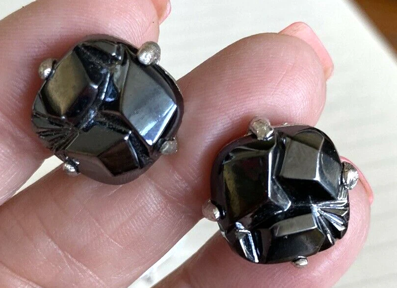 Vintage SARAH COVENTRY Gemelos y Barra de Corbata Carbón Hematita Pepita Tono Plateado Foto 2 de 4