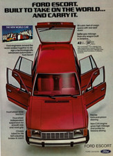 1981 Vintage Print Ad Ford Escort Built to take on the world and carry it Red