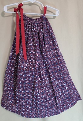 Girls Homemade Patriotic Dress With Red Ribbon Sleeves That Tie To Adjust Chest