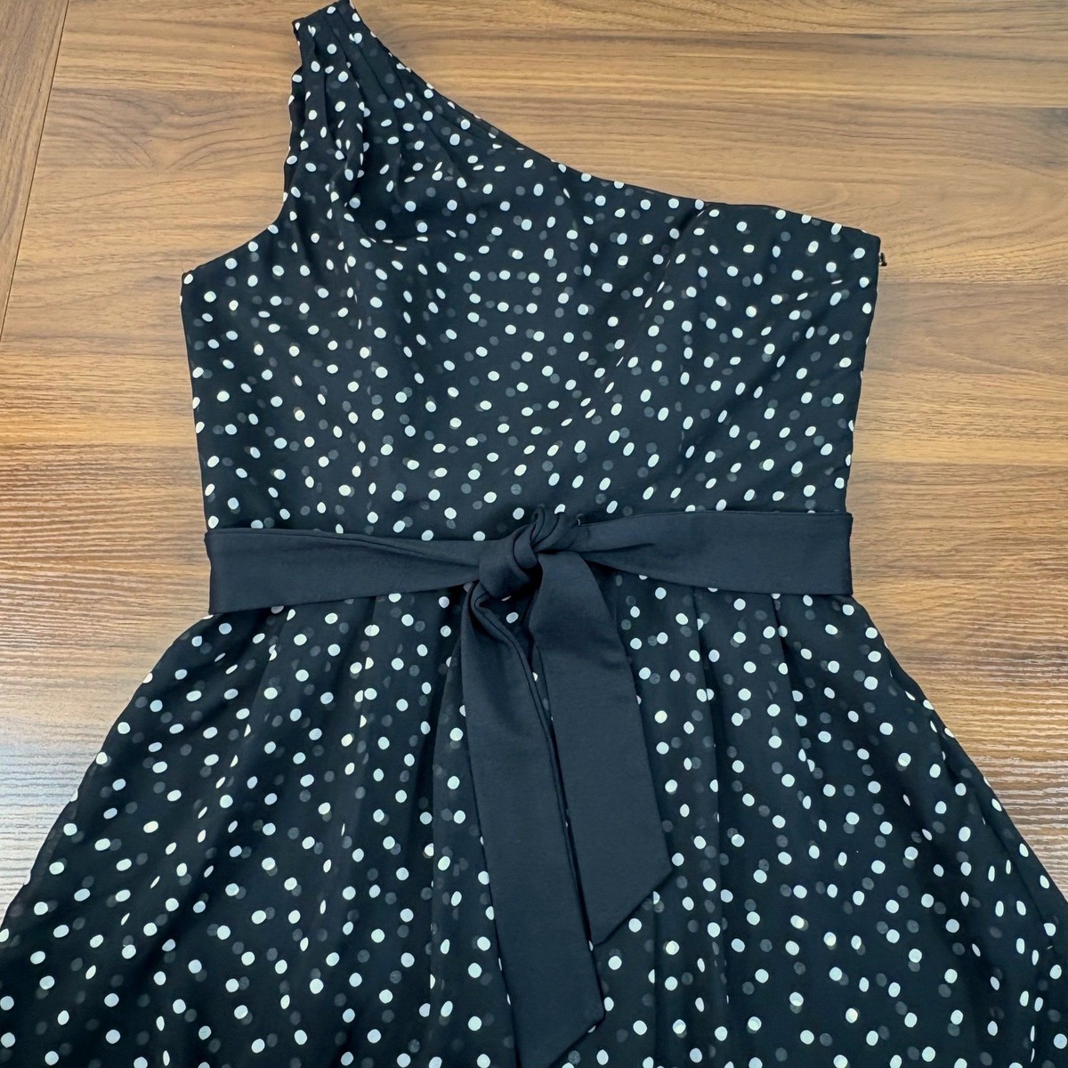 White House Black Market Polka Dot One Shoulder Fit & Flare Dress Black  White 12 | eBay