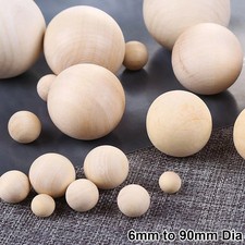 6mm to 90mm Diameter Natural Round Wooden Craft Wood Balls Beads With No Hole