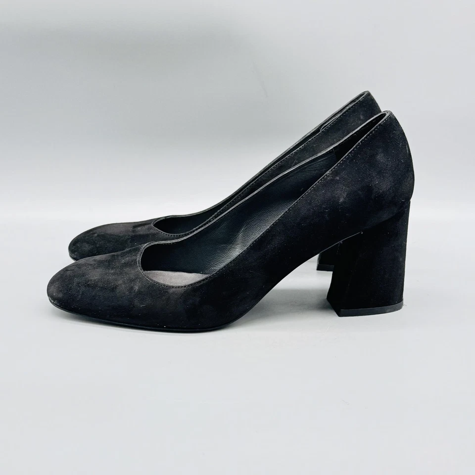 Zapatos de salón Stuart Weitzman para mujer 7,5 negros de gamuza tacón ancho punta redonda sin cordones Foto 3 de 4