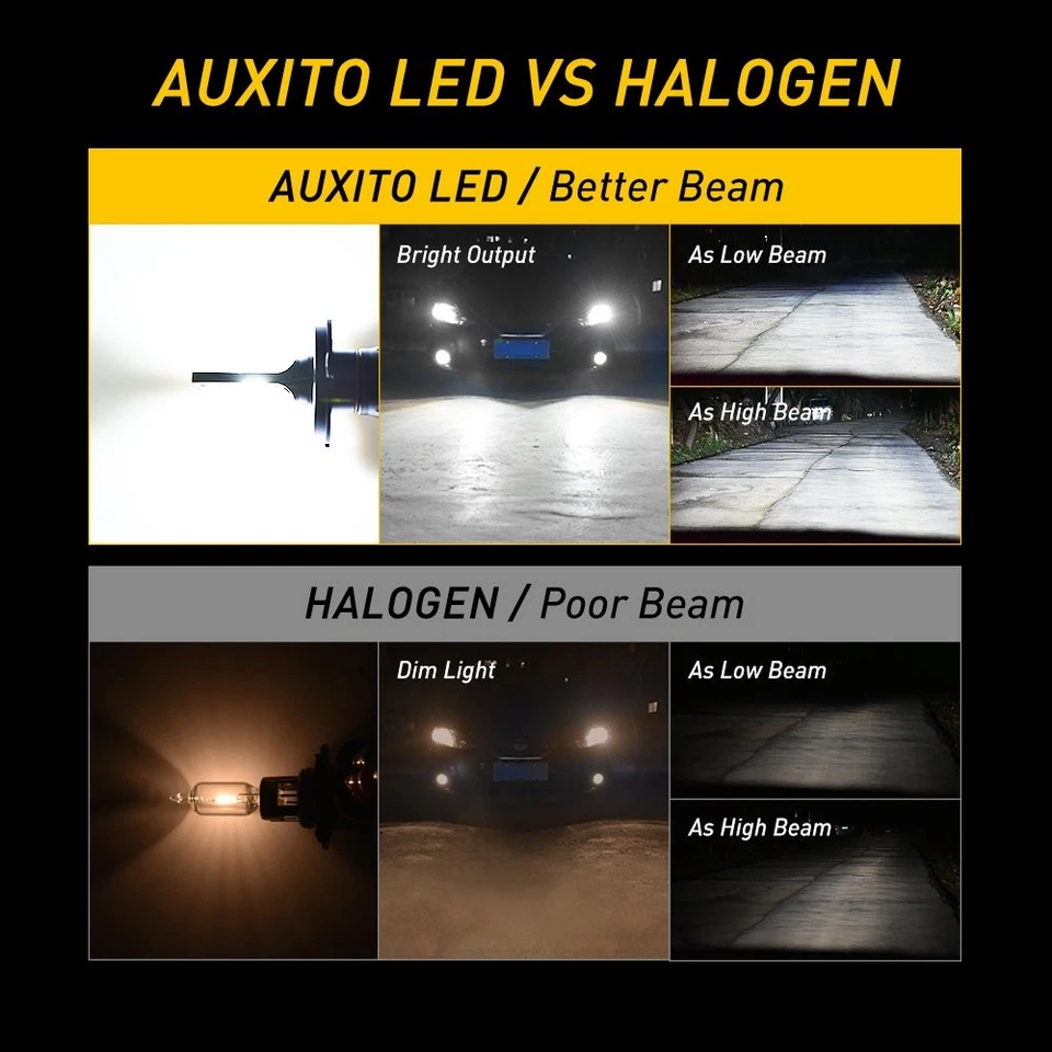Kit de faros AUXITO LED 9003 H4 bombillas de haz alto/bajo 100W 6000K blanco 18000LM EE. UU. Foto 2 de 4