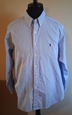 Ralph Lauren Dress Shirt Mens 17 1/2 34/35 Classic Fit Blue Striped Cotton MS28