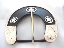 Aztec Star 3 Piece Belt Buckle Set Hansen Western Silver Overlay Iron 1 1/2 inch