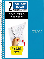 Small Spiral Notebook, 2 Subject, College Ruled Paper, 9-1/2" x 6", 100 Sheets,