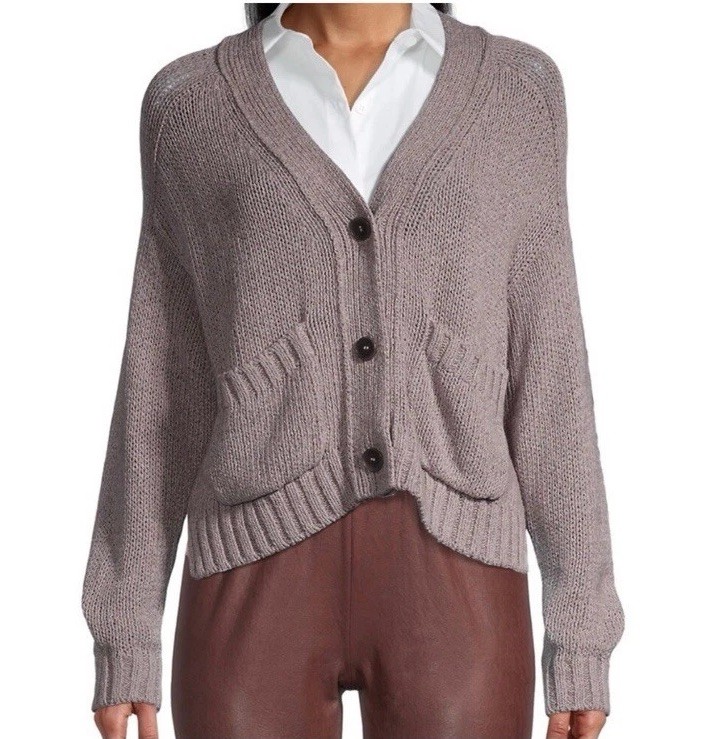 Brochu Walker Asher Multi Cropped Cardigan Gray Chunky Sweater Women’s L