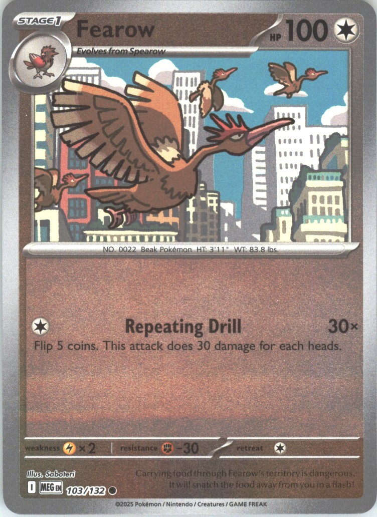 Fearow - ME01: Mega Evolution 103/132 Colorless LP Pokemon Reverse Holo