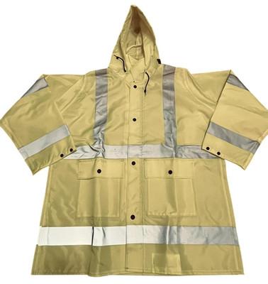 Reflective Striping Jacket Mens Large Yellow Hooded Rain Coat