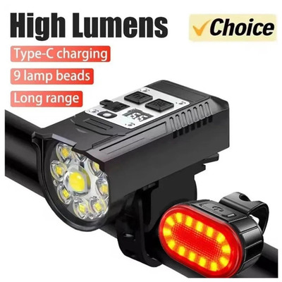 Bicycle light 9 LED front light USB-C rechargeable Waterproof bicycle headlight