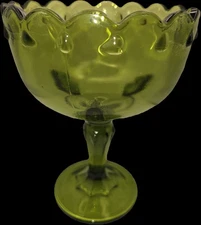 Vintage Indiana Glass Teardrop Green Compote Fruit Pedestal Bowl 7” Centerpiece 