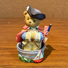 Cherished Teddies George Patriotic Bear Figurine w/ Flag Hand Painted 2001
